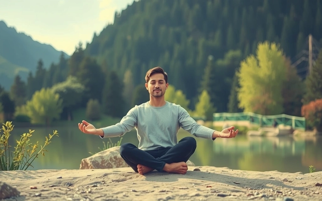 Persona meditando en un entorno tranquilo, simbolizando el equilibrio mental y la reducción del estrés.
