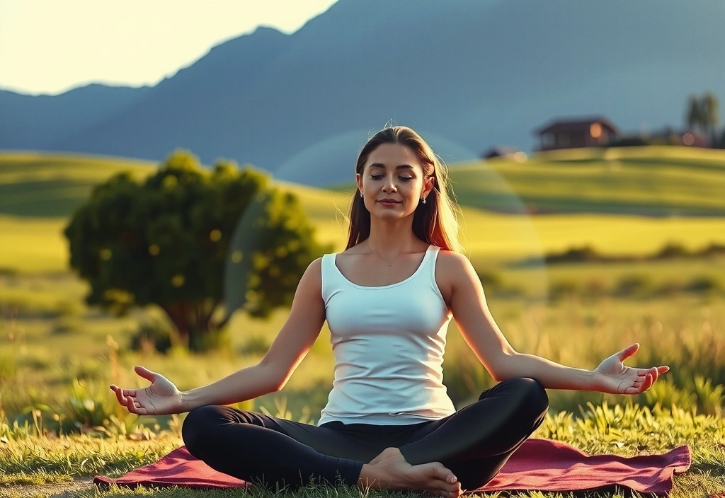 Mujer meditando en la naturaleza con aura energética
