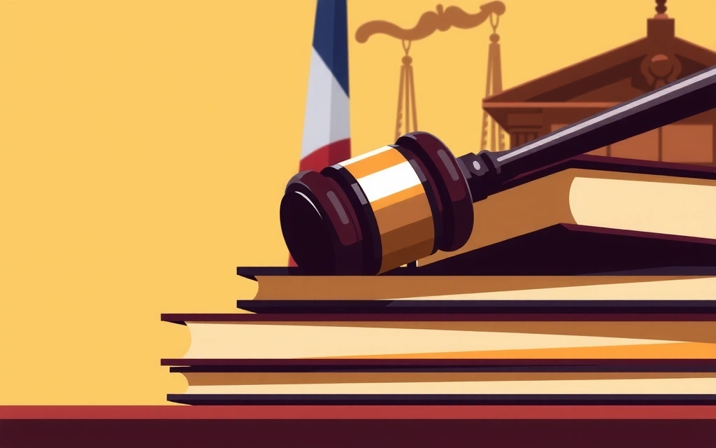 Ilustración de un martillo de juez y un libro de leyes, simbolizando la justicia y los términos legales.