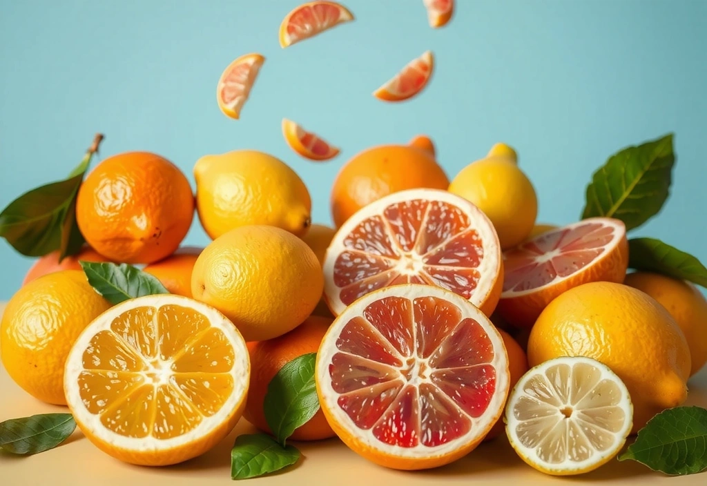 Ilustración de cítricos y sus beneficios de Vitamina C