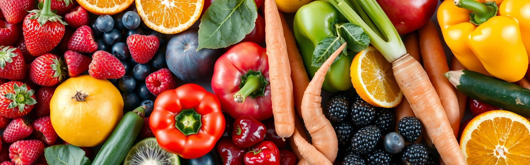 Variedad de frutas y verduras frescas, simbolizando las vitaminas naturales